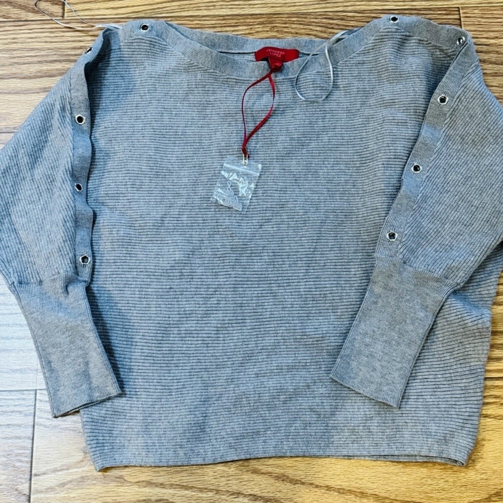 Jennifer Lopez, Womens, Gray Half Sleeve Sweater, Open Shoulder Style, Size XS